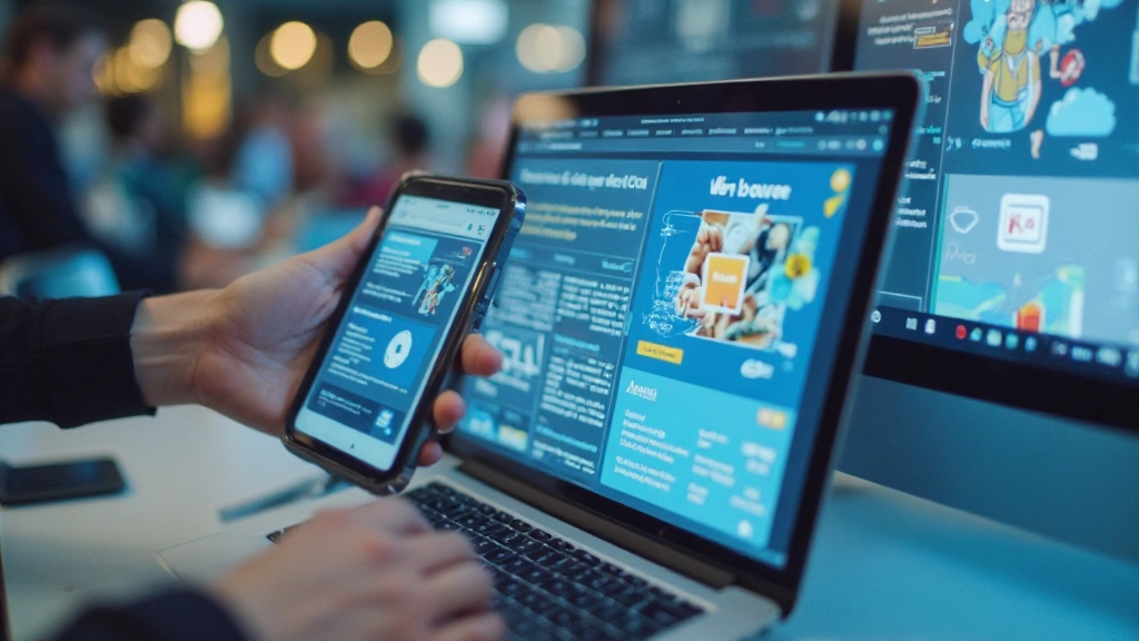Close-up of responsive design layout being reviewed on multiple device screens